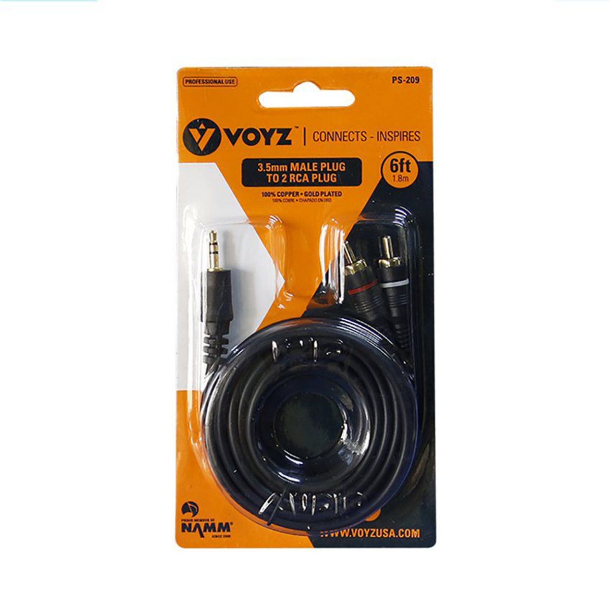 OPALUX - Cable Audio 2x1 – 1 plug Stereo 3.5mm a 2 RCA Stereo macho - 1.8mts