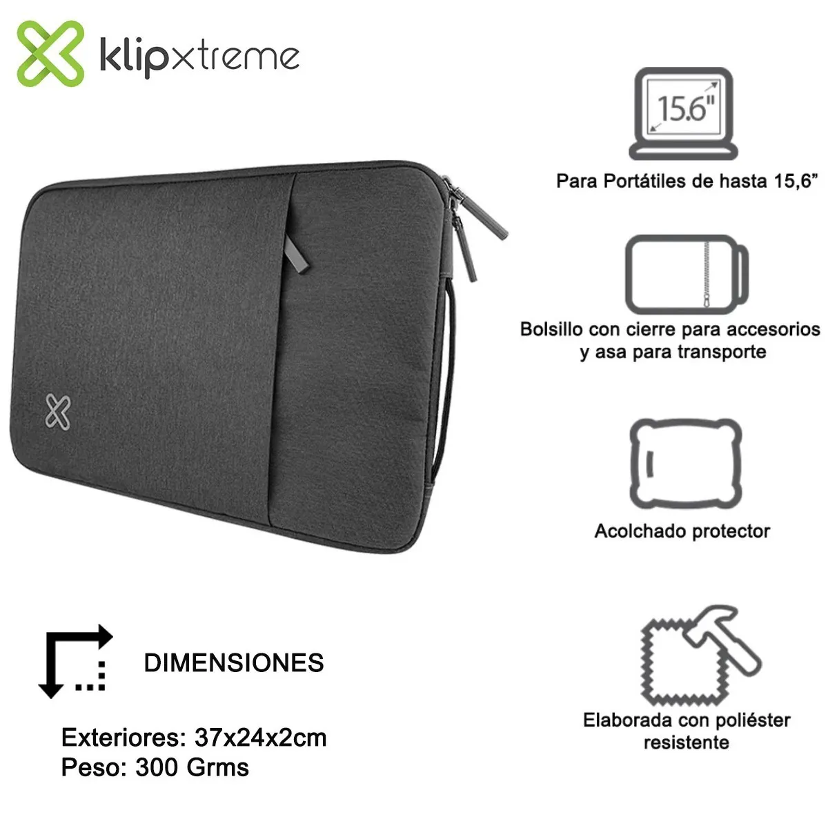 KLIPXTREME - Klip Xtreme SquarePro Funda Acolchada 15.6 Laptop Gris - KNS-420GR