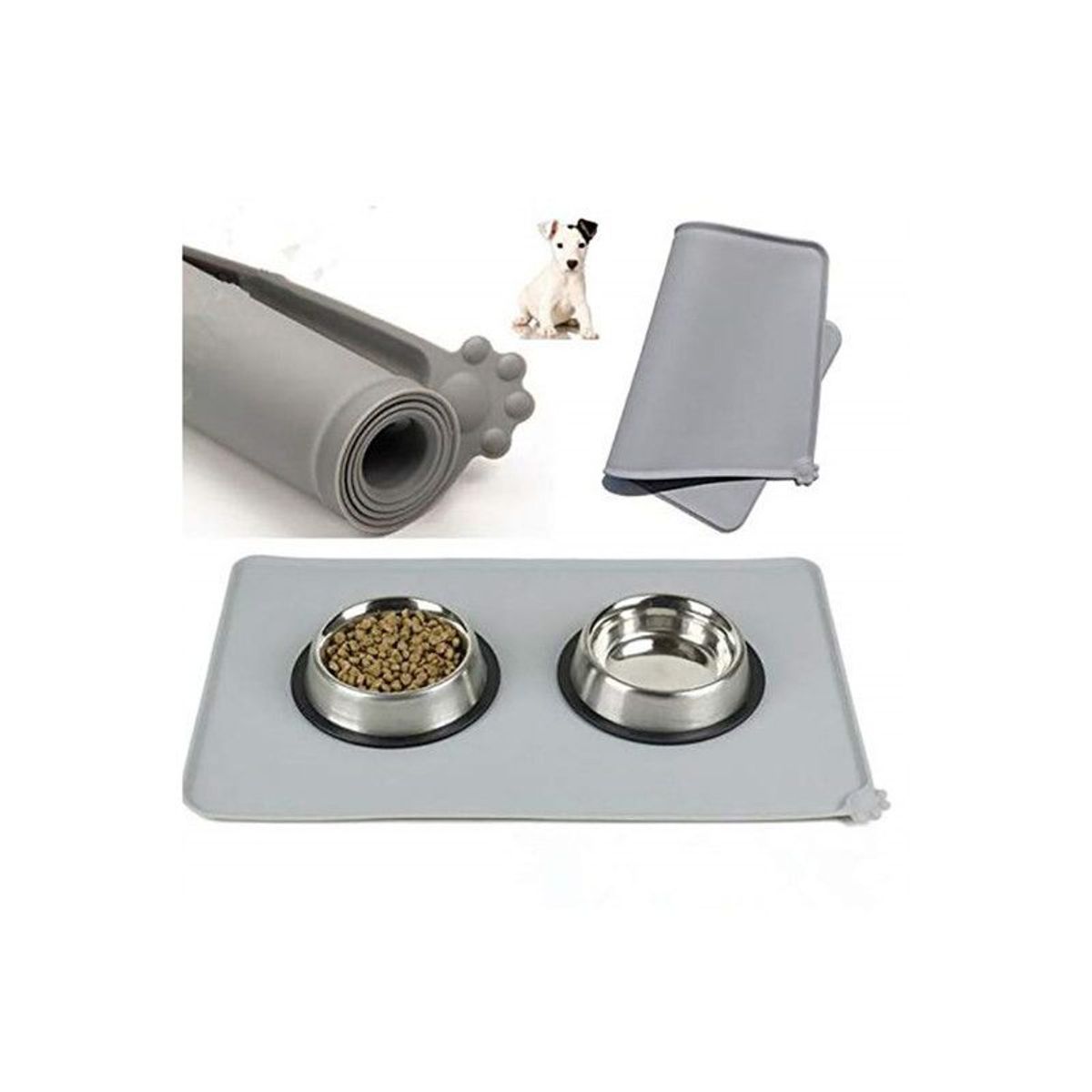 QUE PATAS PET SHOP - Mat Antiderrames Antideslizante para Mascotas Gris