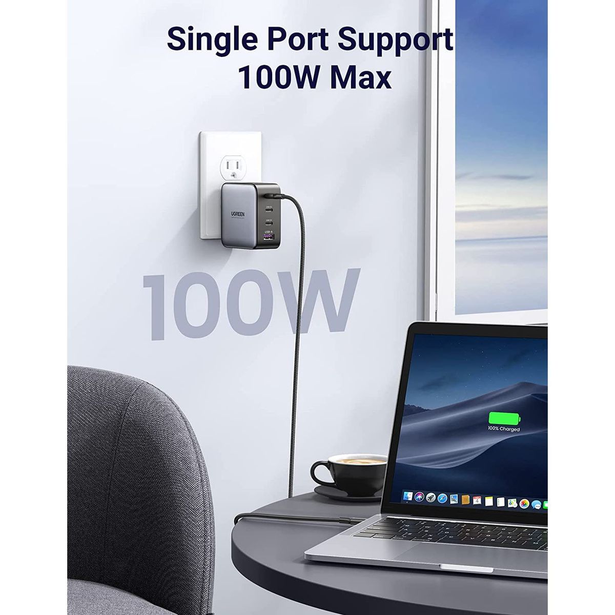 UGREEN - Ugreen Cargador USB-C 100 W GaN PD 4 puertos MacBook Pro CD226 40737