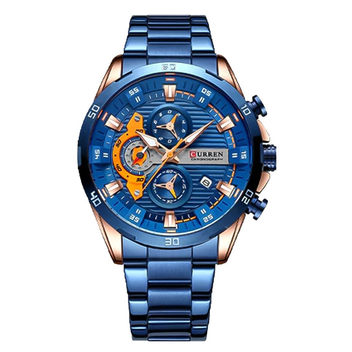 CURREN - RELOJ CURREN 8402 AZUL MOTORS NARANJA