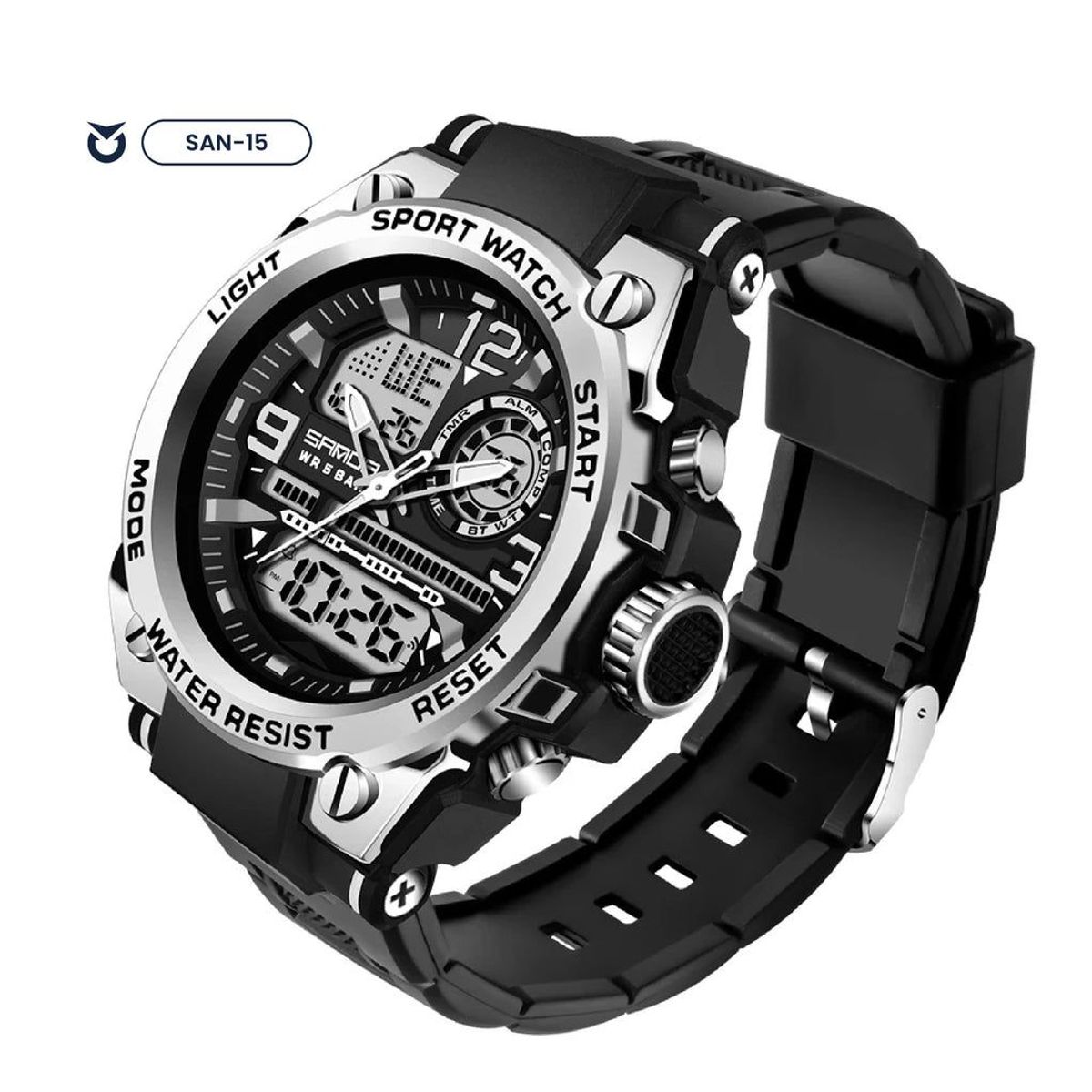 SANDA - RELOJ HOMBRE SANDA MILITAR DEPORTIVO NEGRO Y SILVER 6024