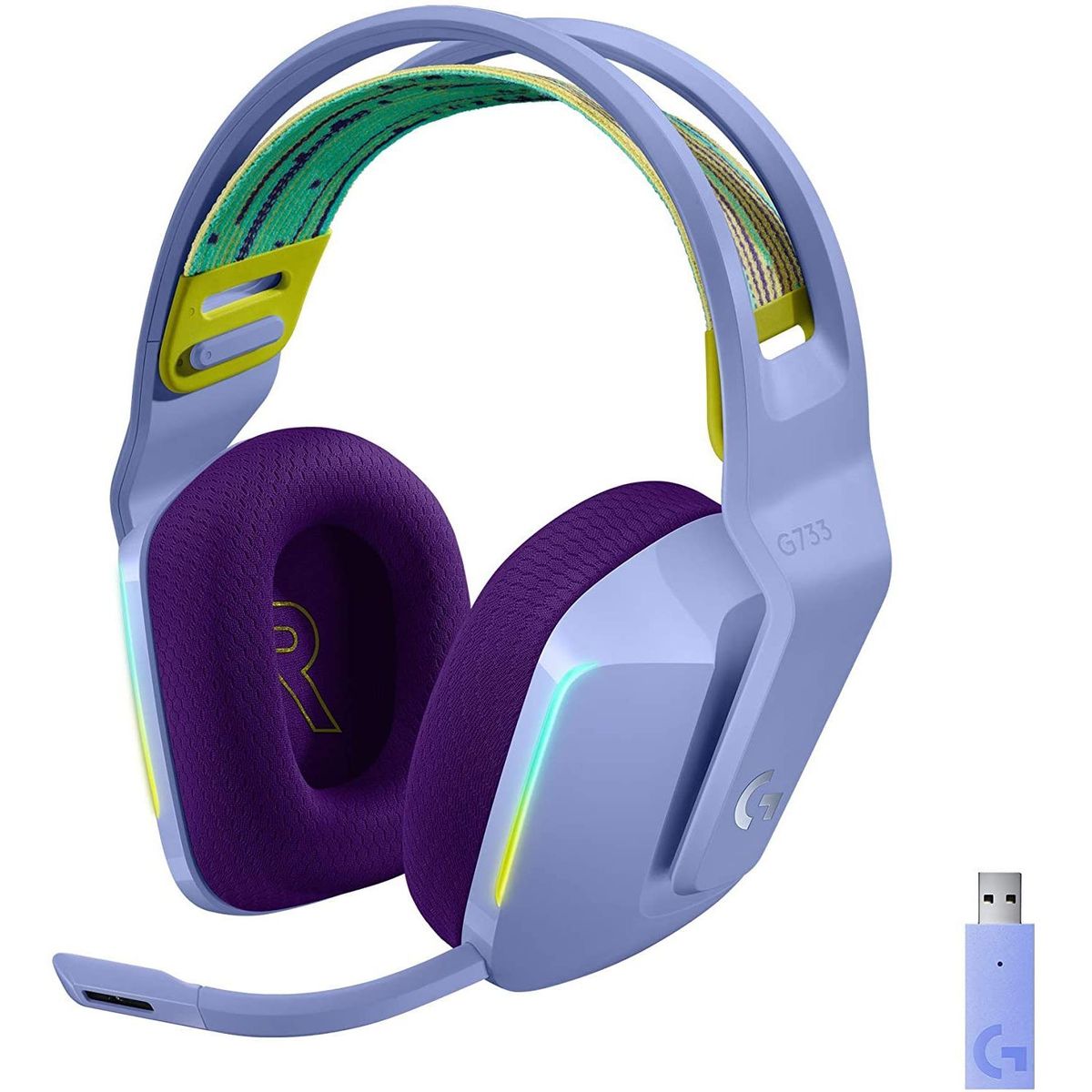 LOGITECH - Auriculares Logitech G733 Gamer Wireless RGB Micro Lila 981-000889
