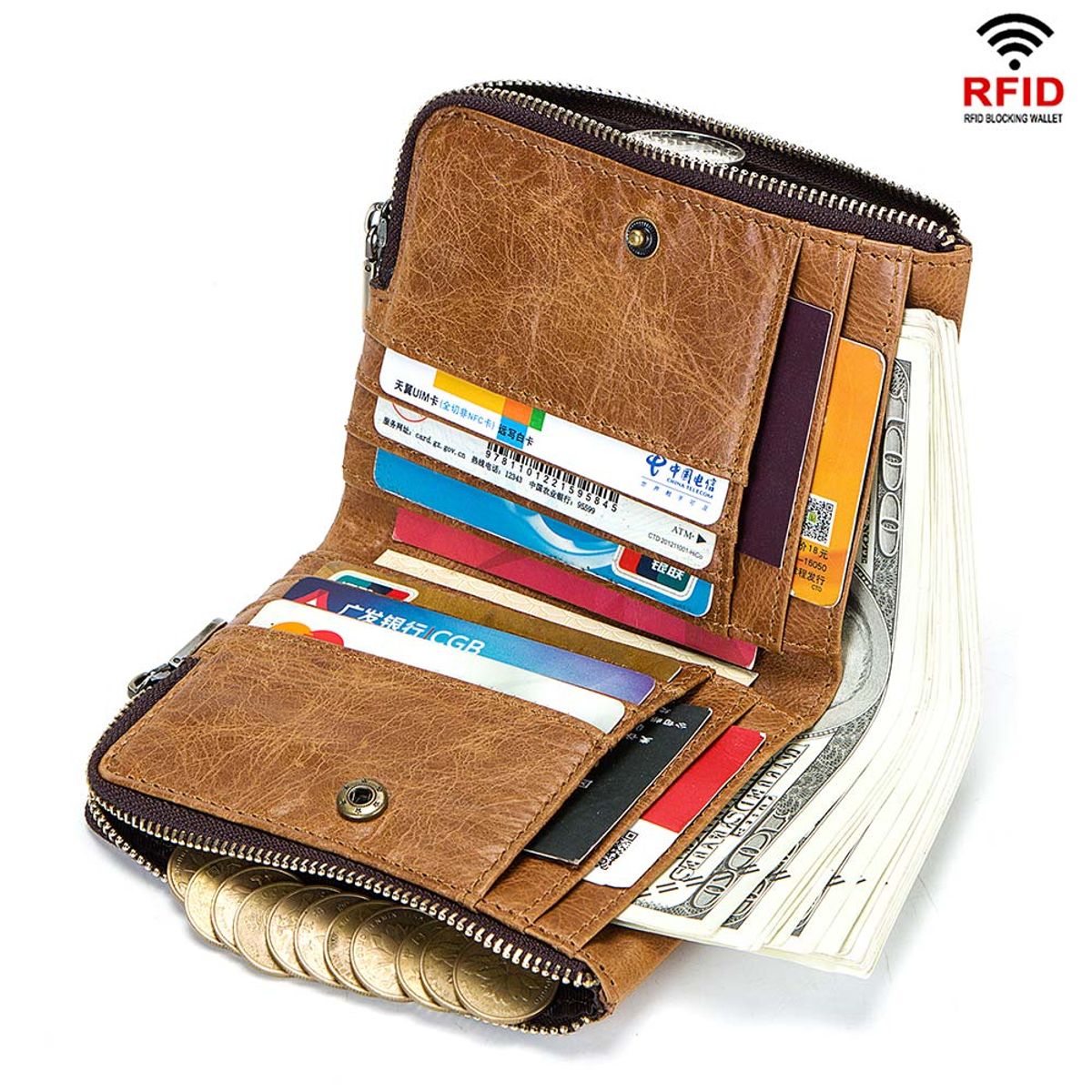 ARMUZ - Billetera de Cuero Vacuno NOVI BP852 Con Cadena y RFID