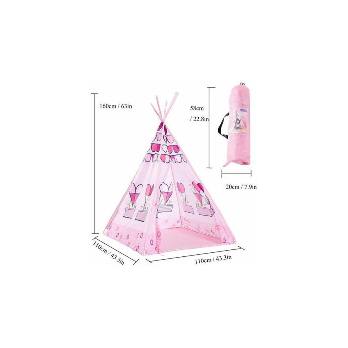 GENERICO - Casita casa para niñas tipi de corazones - rosado