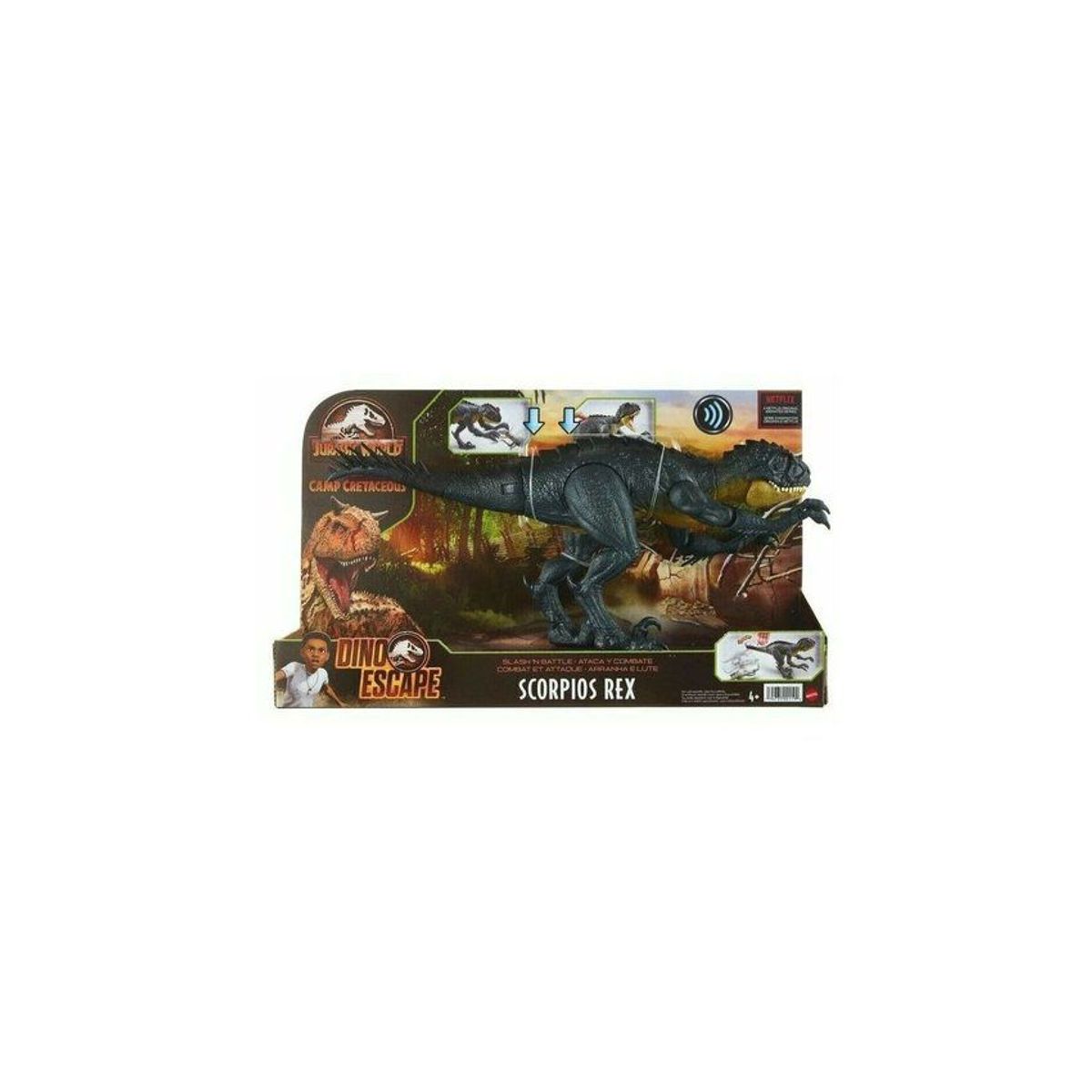 MATTEL - Jurassic world slash n battle scorpios rex camp cretaceus