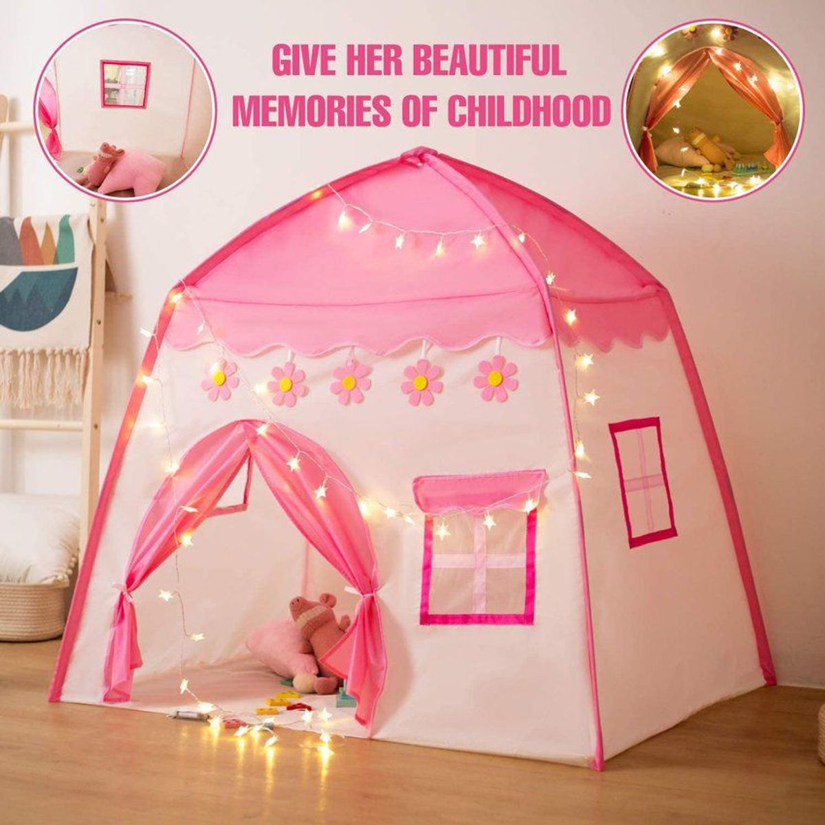 GENERICO - Casa casita carpa para niñas castillo princesa plegable con luces - rosado
