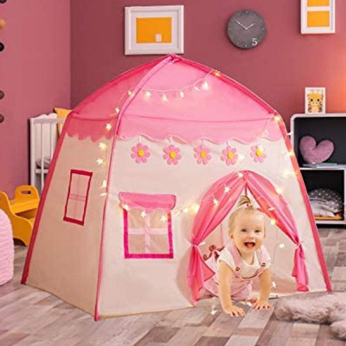 GENERICO - Casa casita carpa para niñas castillo princesa plegable con luces - rosado