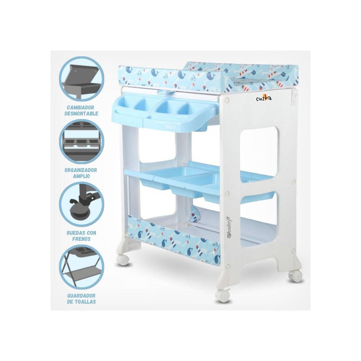 EBABY - Bañera Cambiador 3 pisos para Bebé "NATIEL" Blue