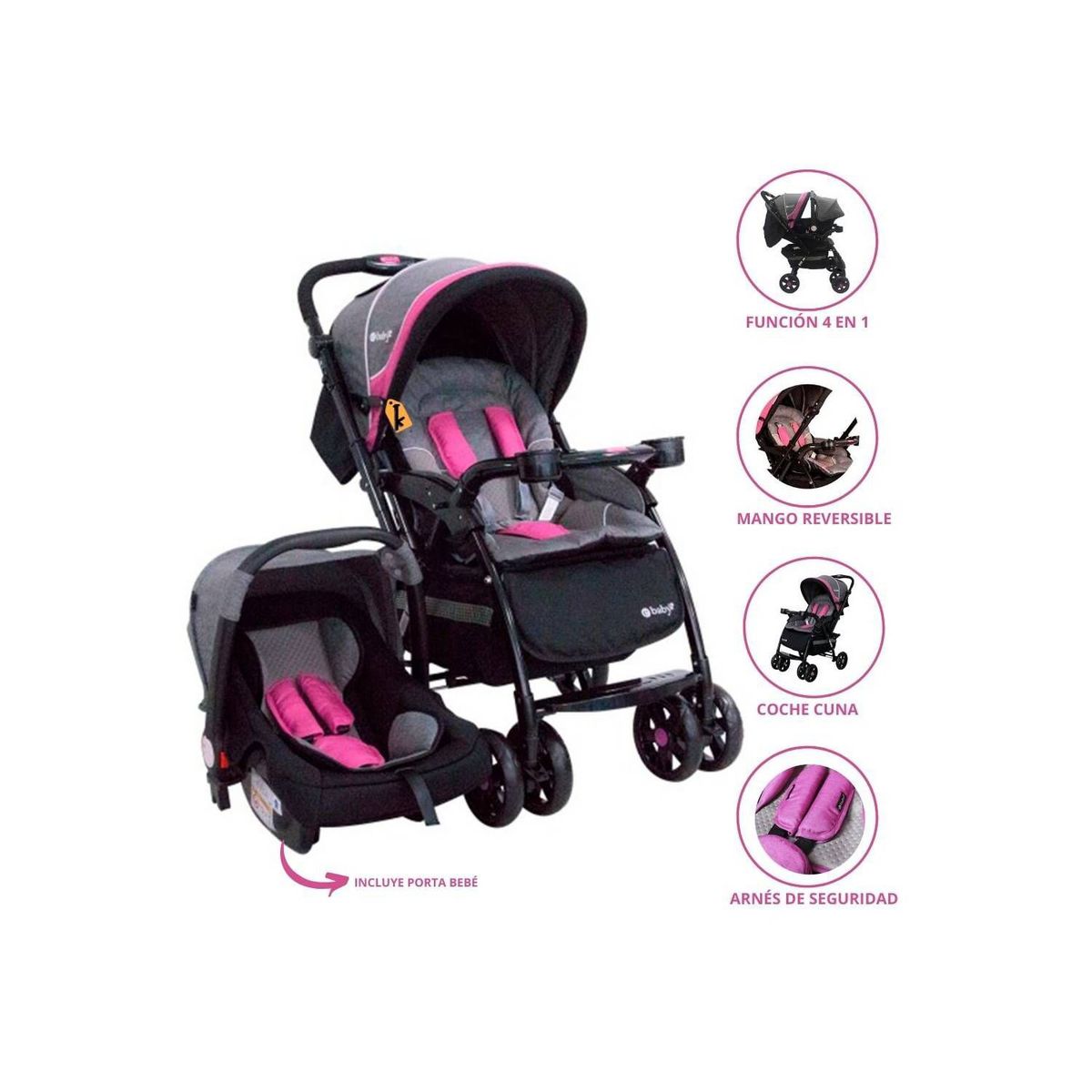 EBABY - Coche cuna Travel Sistem para Bebé «BRAVIAR» Pink