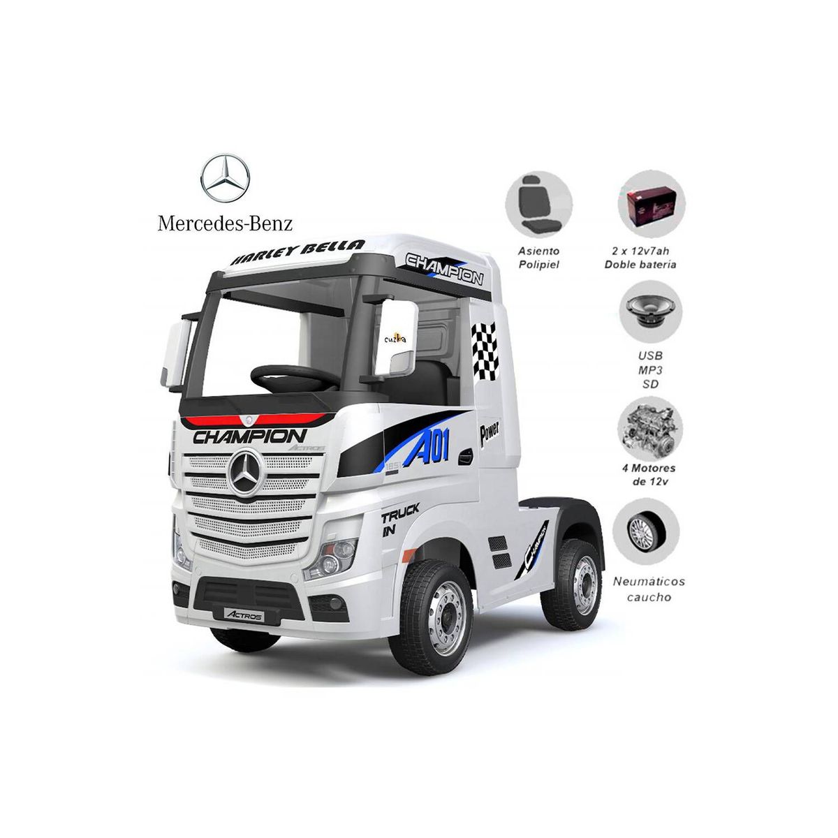 MERCEDES BENZ - Carro a batería para Niños »ACTROS» White Licenced