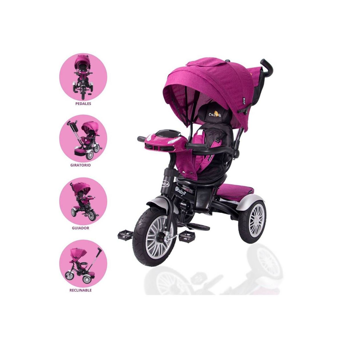 EBABY - Triciclo Guiador Reversible para Niño «ZOE» Pink