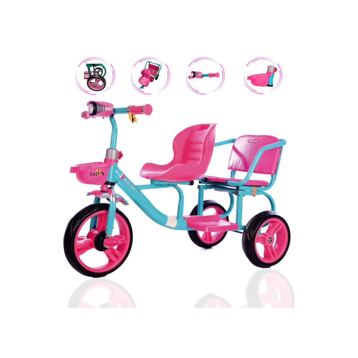 BABY KITS - Triciclo Doble Asiento NEO Turquoise