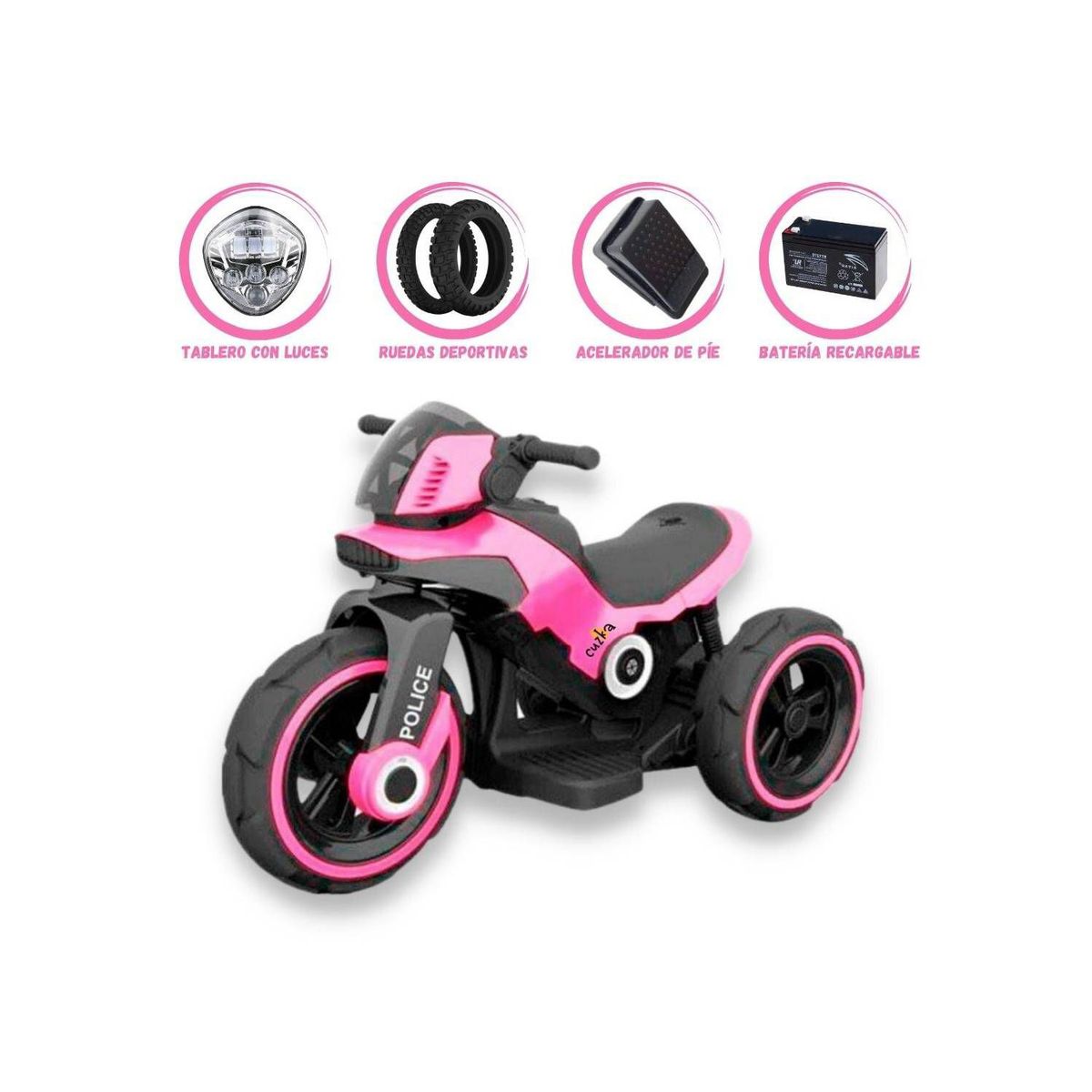 VOYAGE - Trimoto a Batería para Niños «POLICE» MP3 Pink