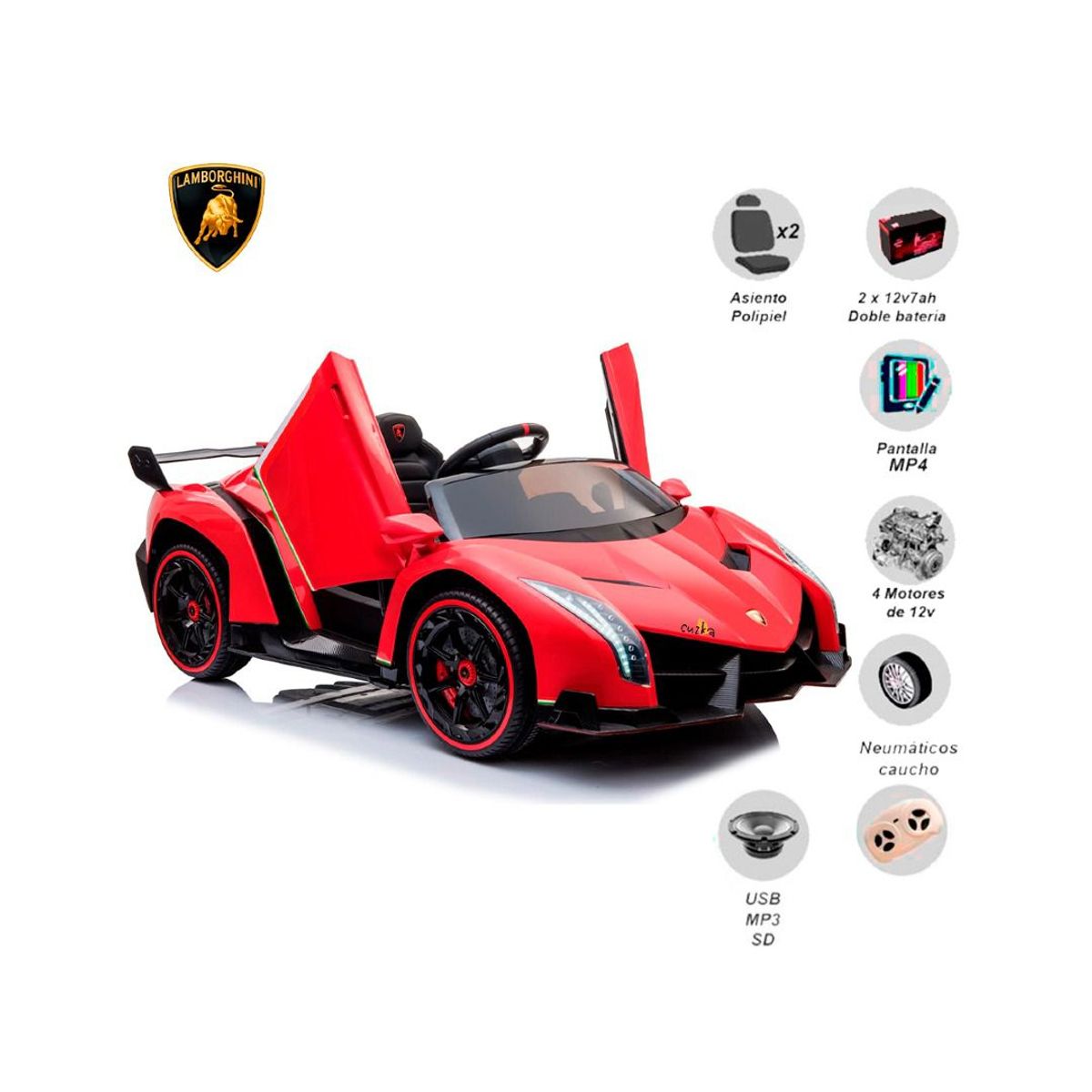 LAMBORGHINI - Auto a Batería Lamborghini Licenciado para Bebés «VENENO» Red