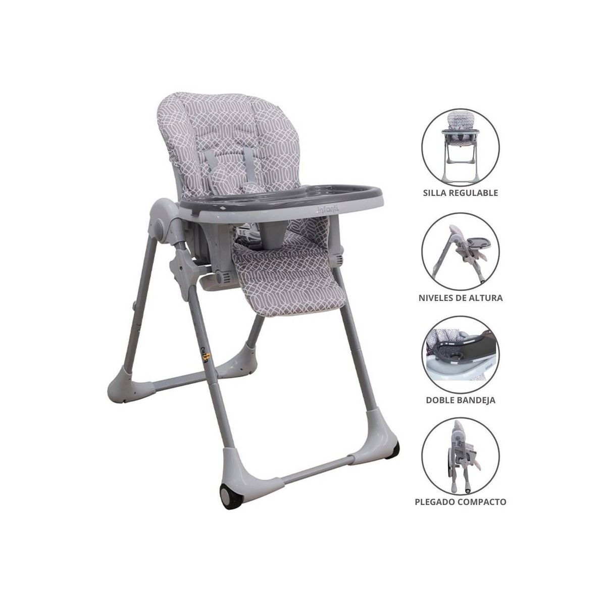 INFANTI - Silla de Comer Graduable  para Bebé «APPETITO PATTERN»  Gray