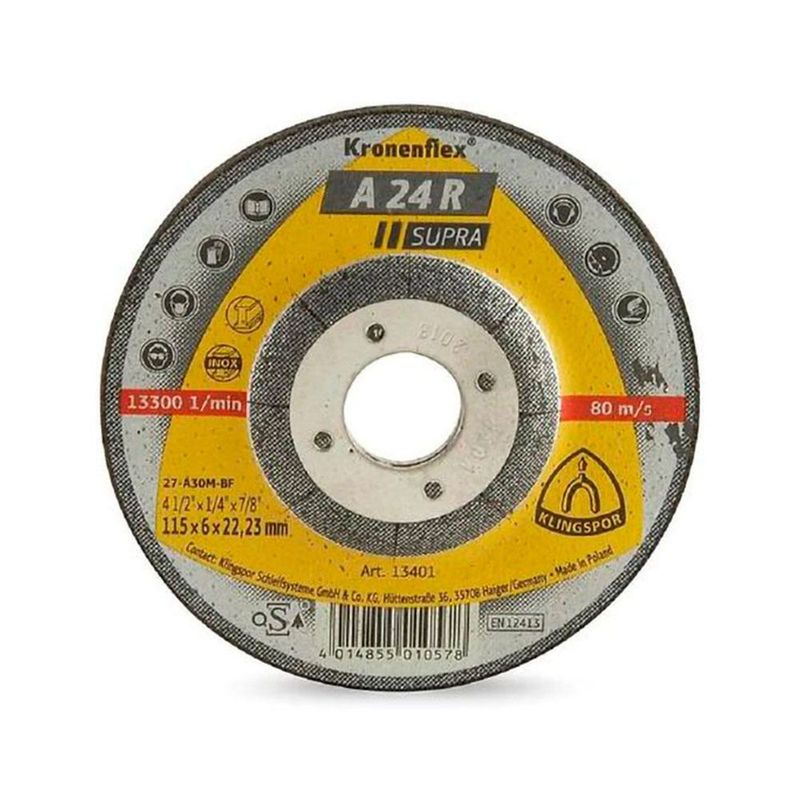 KLINGSPOR - Disco Desbaste 4-1/2" - Ks/Supra/A24R/S/Gek/115X6X22,23 Cent