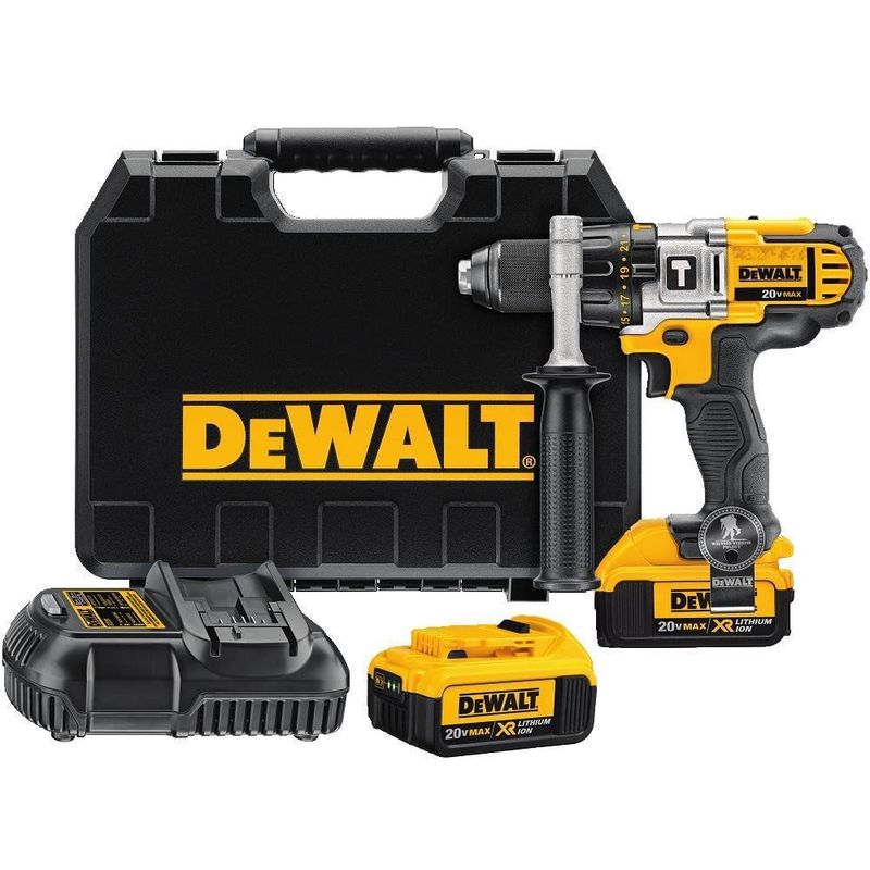 DEWALT - Kit: Taladro Percutor 1/2" 20V + 2 Baterias 3.0 Ah + Cargador + Caja Plastica