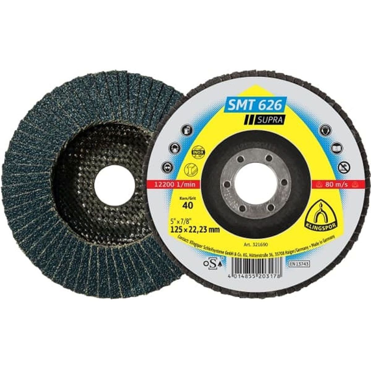 KLINGSPOR - Disco Flap 4 1/2" G40/Supra/Smt626/115x22.2mm - Pack x 10 und