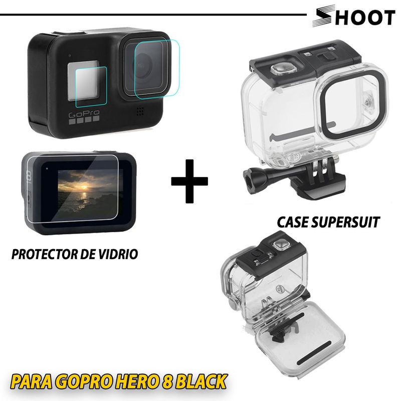 SHOOT - Case Supersuit para Gopro Hero 8 Sumergible 60M + Vidrio templado
