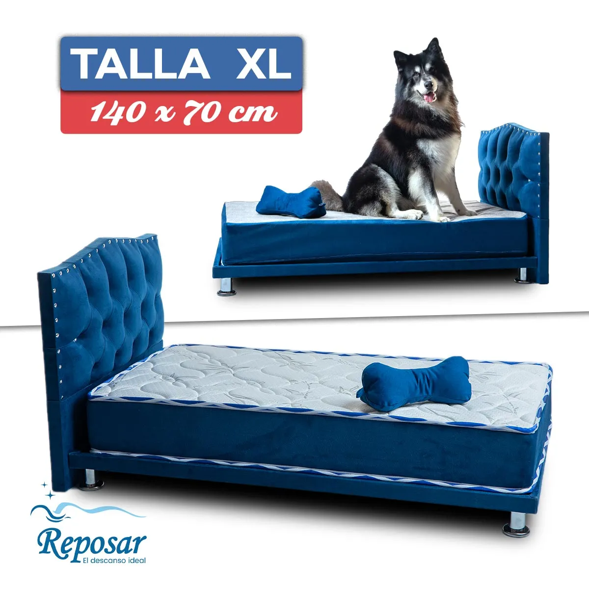 REPOSAR EL DESCANSO IDEAL - Cama Mascota PREMIUM trio XL color Azul My Pet