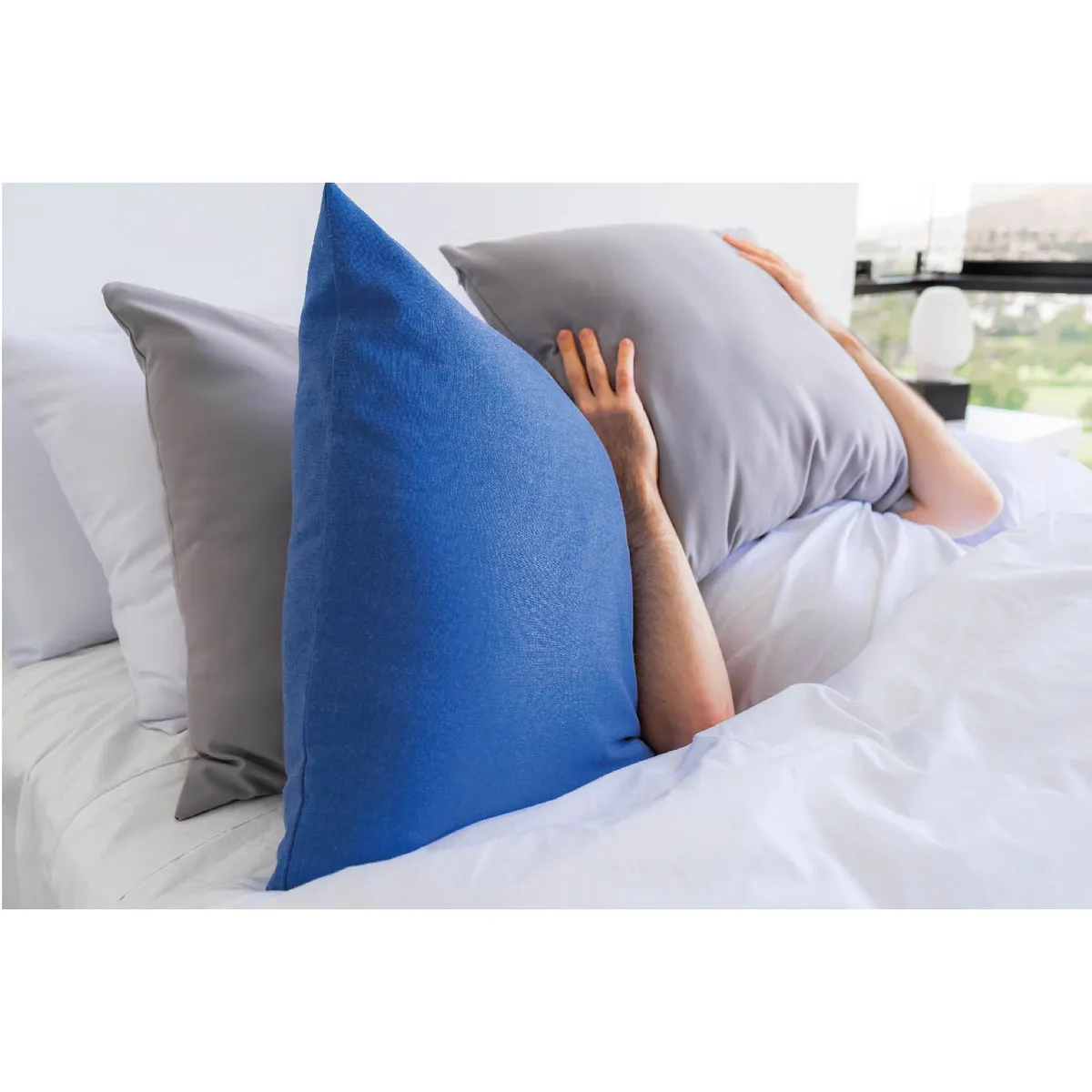 NIENNA HOME - Cojín Cuadrado Grande De Lino Color Azul Acero Con Relleno Incluido