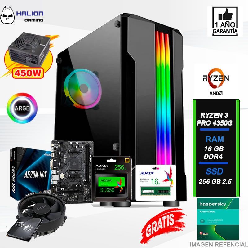 Pc computadora AMD RYZEN PRO 4350G  3.8GHz RAm 16gb disco 256 GB
