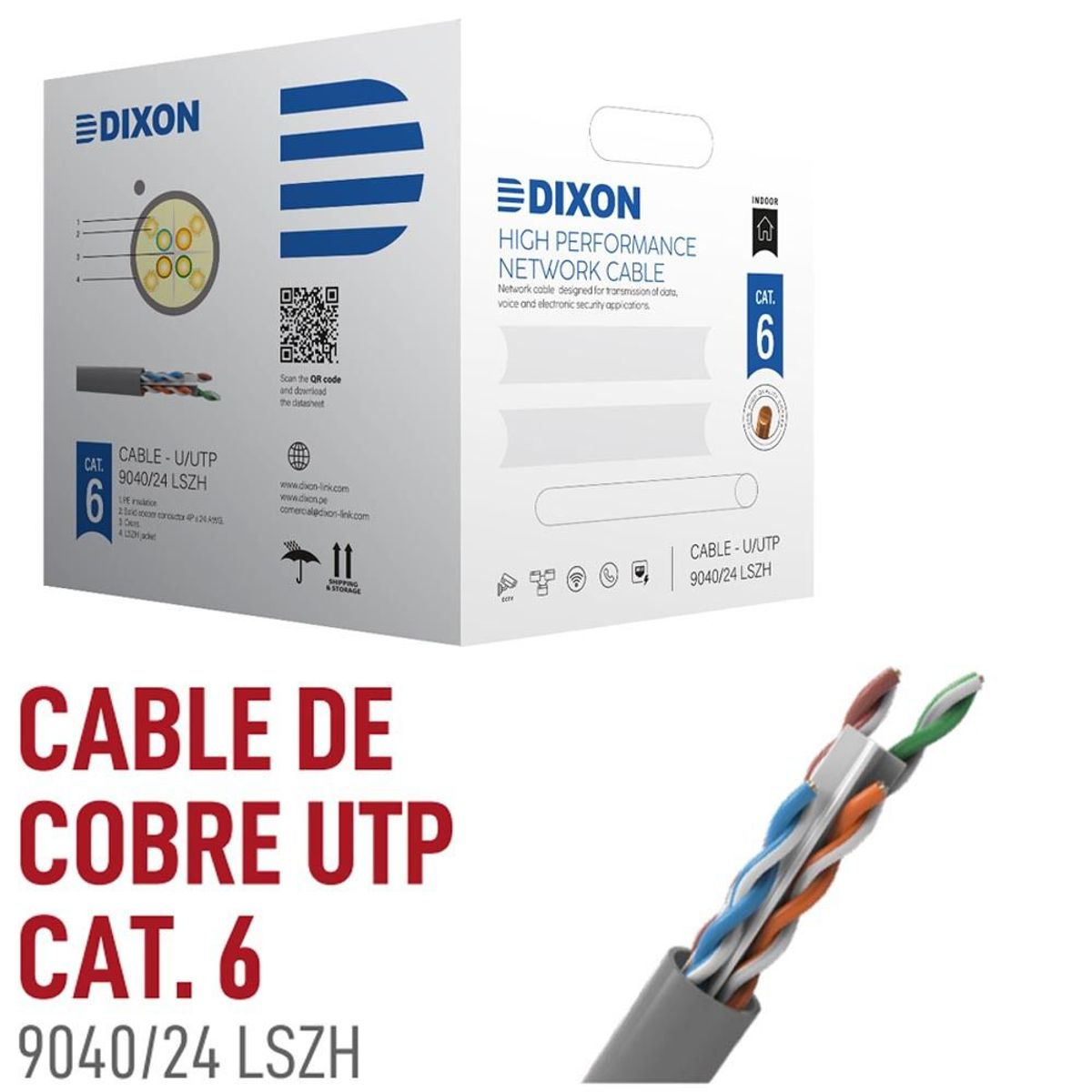 GENERICO - Rollo Cable de cobre Cat 6 DIXON 9040/24 LSZH 24 AWG PVC 305M