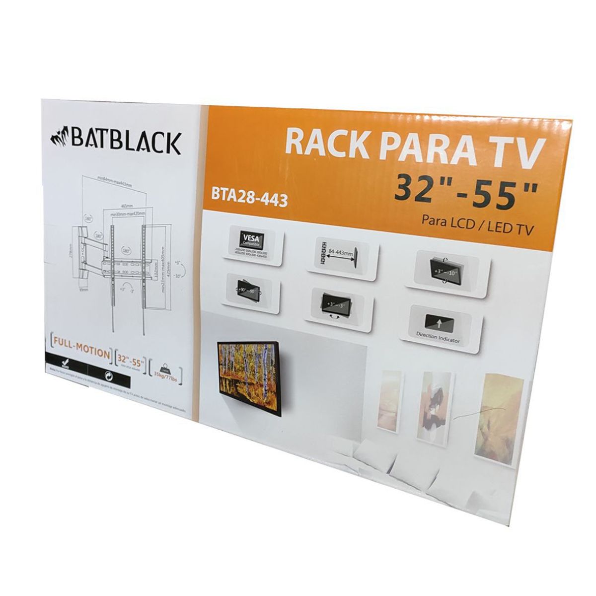 BATBLACK - Soporte Rack Tv 32 - 55 PuLG Batblack Bta28-443 Soporta 35kg