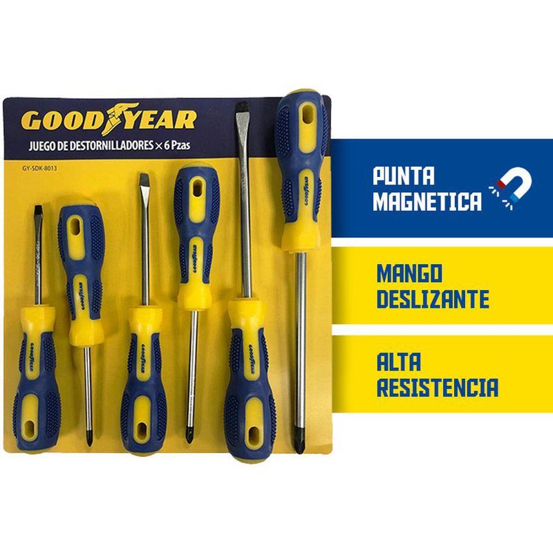 GOODYEAR - Juego de destornilladores goodyear magneticos 6 piezas
