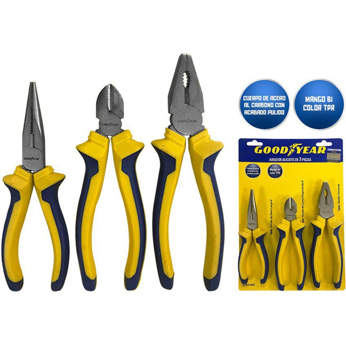 GOODYEAR - Set alicates corte pela cable goodyear 3 piezas