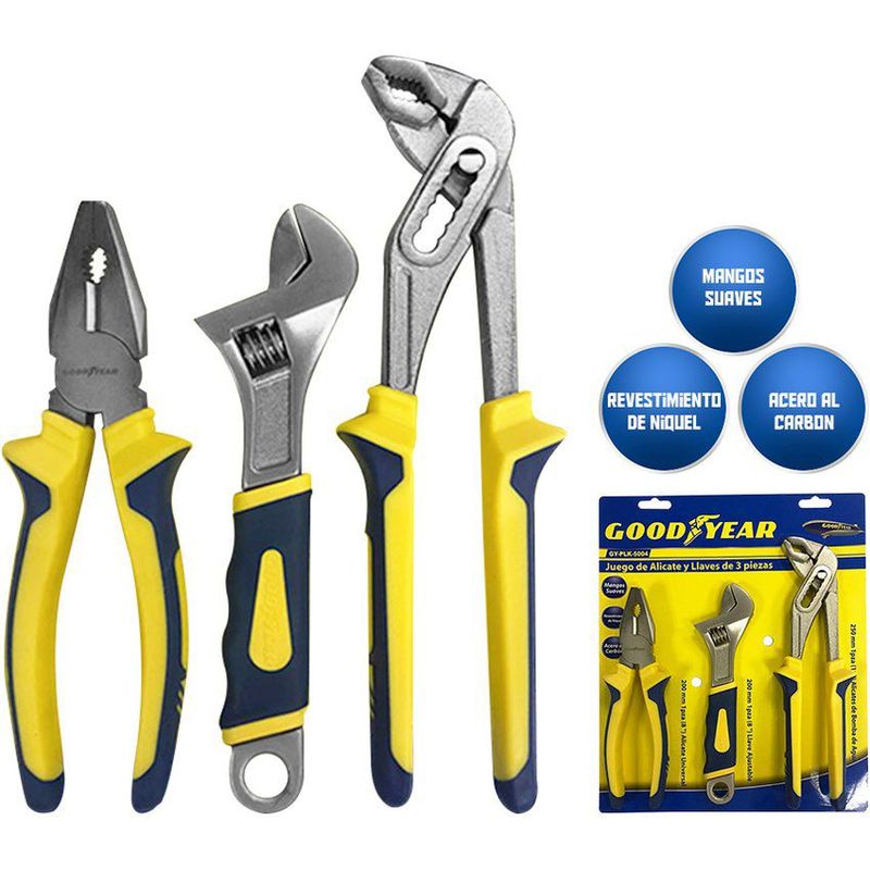 GOODYEAR - Set alicates y llaves pico de loro goodyear 3 piezas