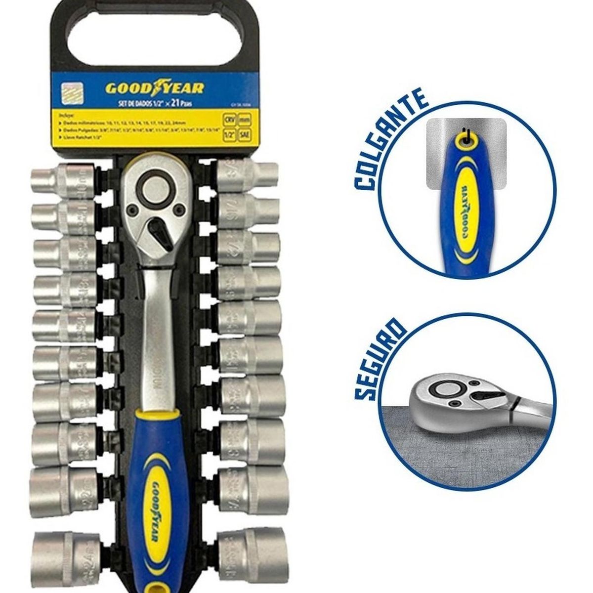 GOODYEAR - Set de dados goodyear 21pcs 1/2"  pulgadas crv