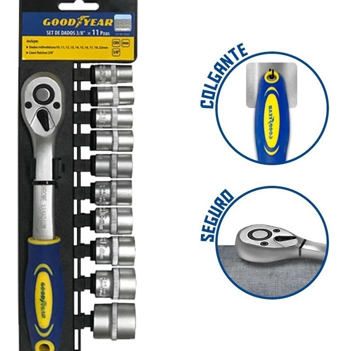 GOODYEAR - Set de dados goodyear 11pcs 3/8"  pulgadas crv