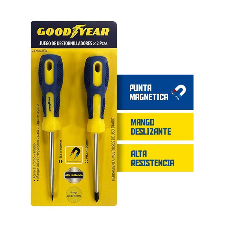 GOODYEAR - Juego de Destornilladores Goodyear Magneticos 2 Piezas