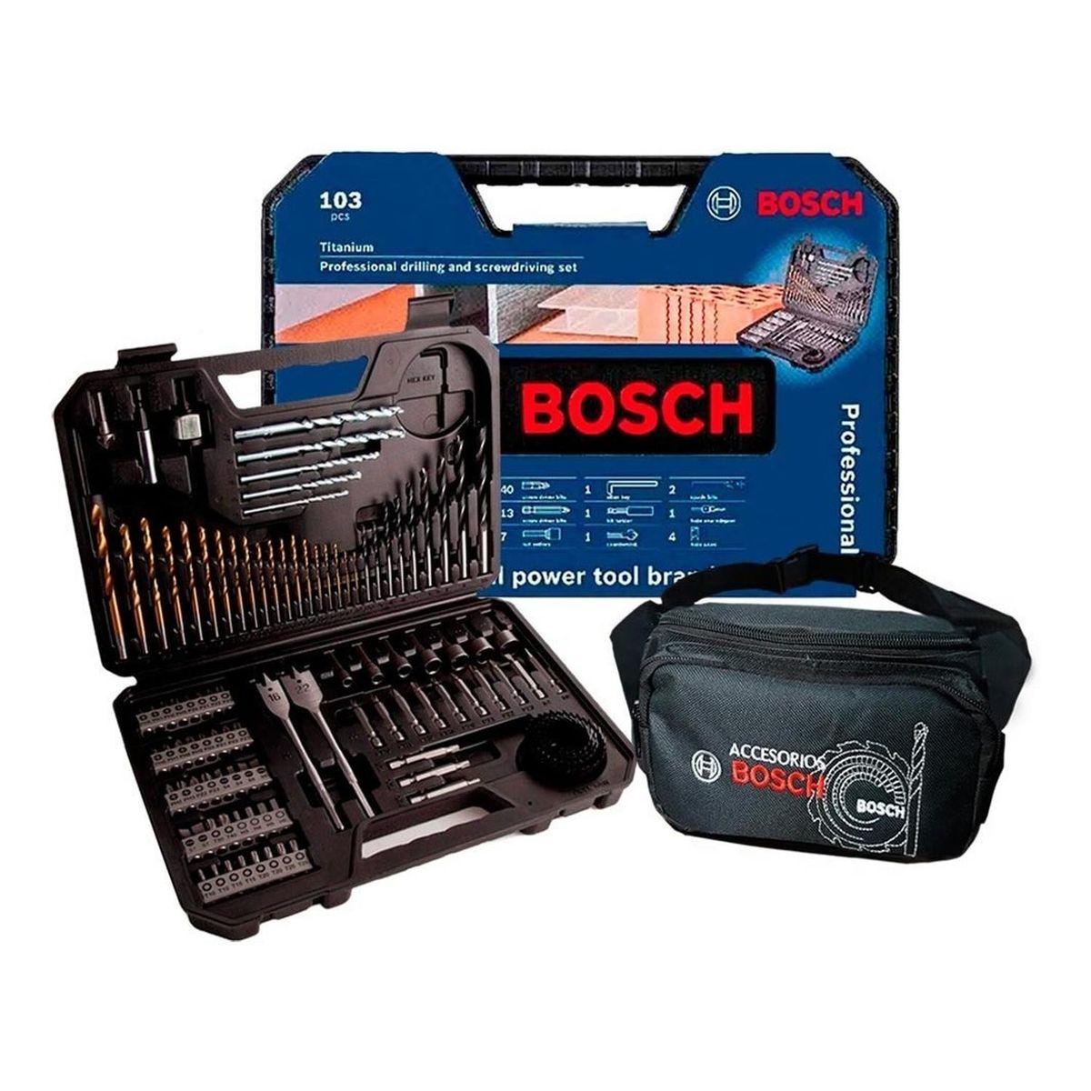 BOSCH - Kit de Set  para taladro 103 Piezas Bosch + Canguro para Acc