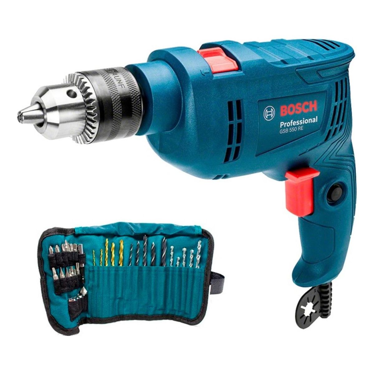 BOSCH - Taladro percutor gsb 550 re bosch 550w + 34 accesorios