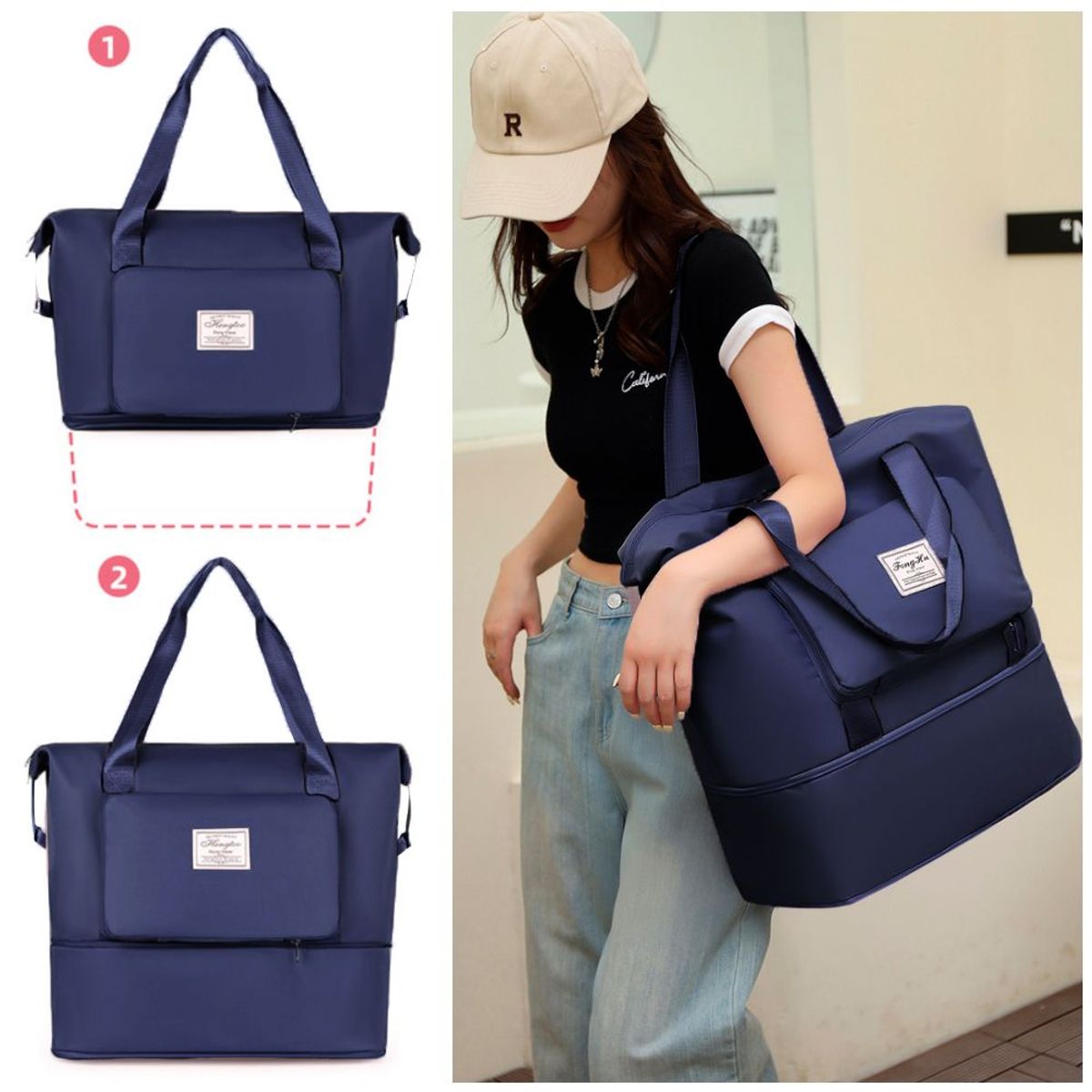 GENERICO - Bolso de Viaje Cartera Impermeable Plegable Expandible Azul.