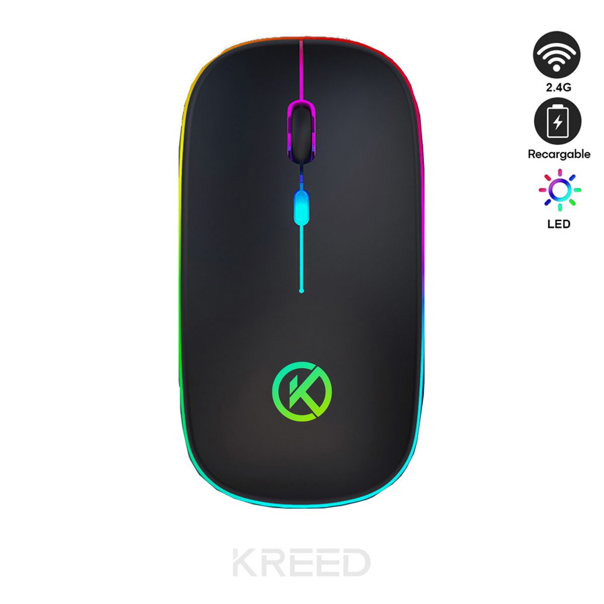 KREED - Mouse Inalámbrico Recargable RGB - NEGRO