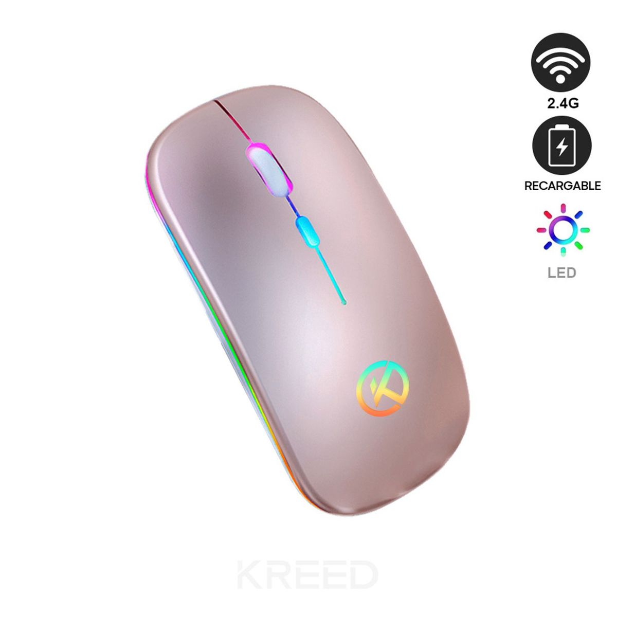 KREED - Mouse Inalámbrico Recargable RGB -  PALO ROSA