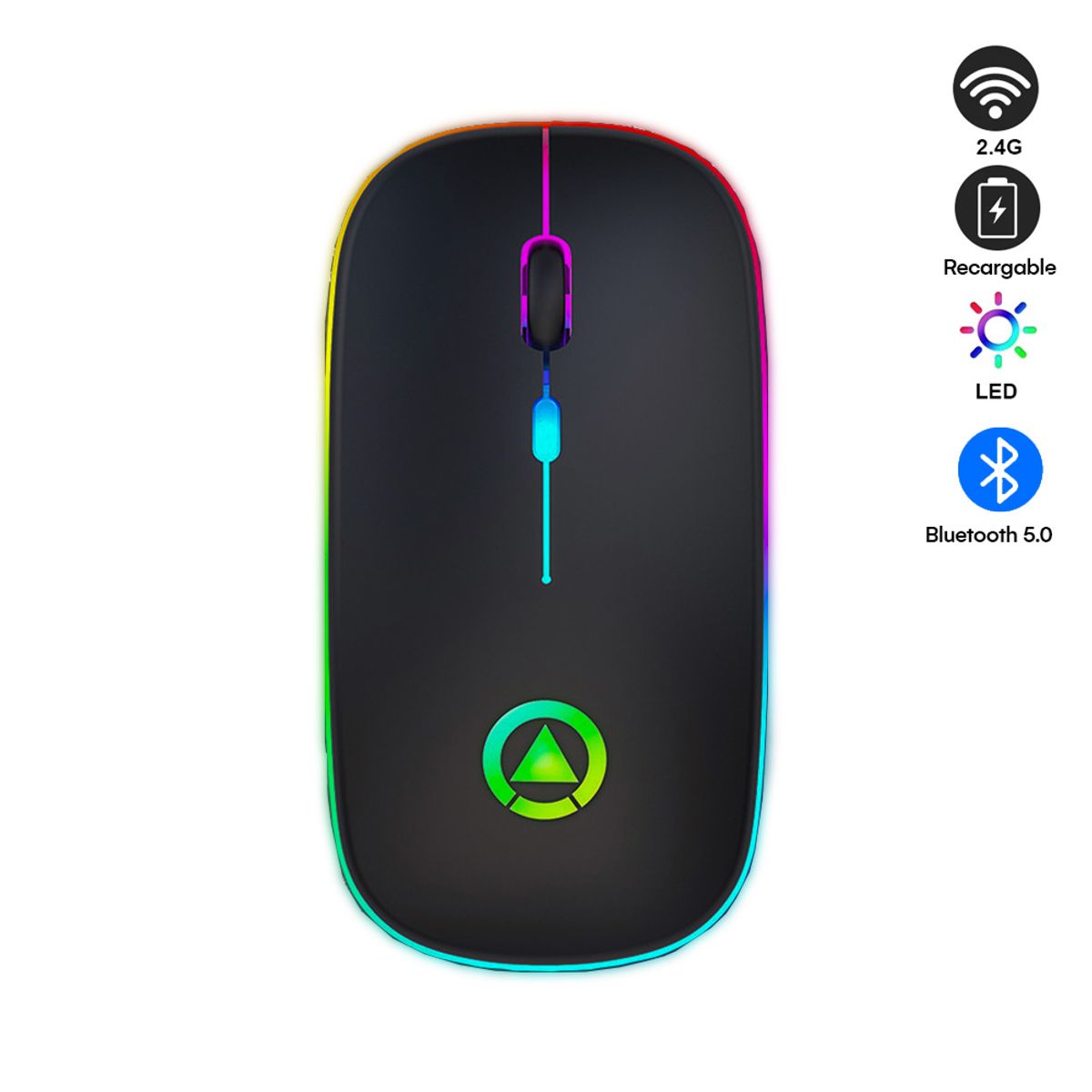 KREED - Mouse Inalámbrico Recargable  Bluetooth RGB -  NEGRO