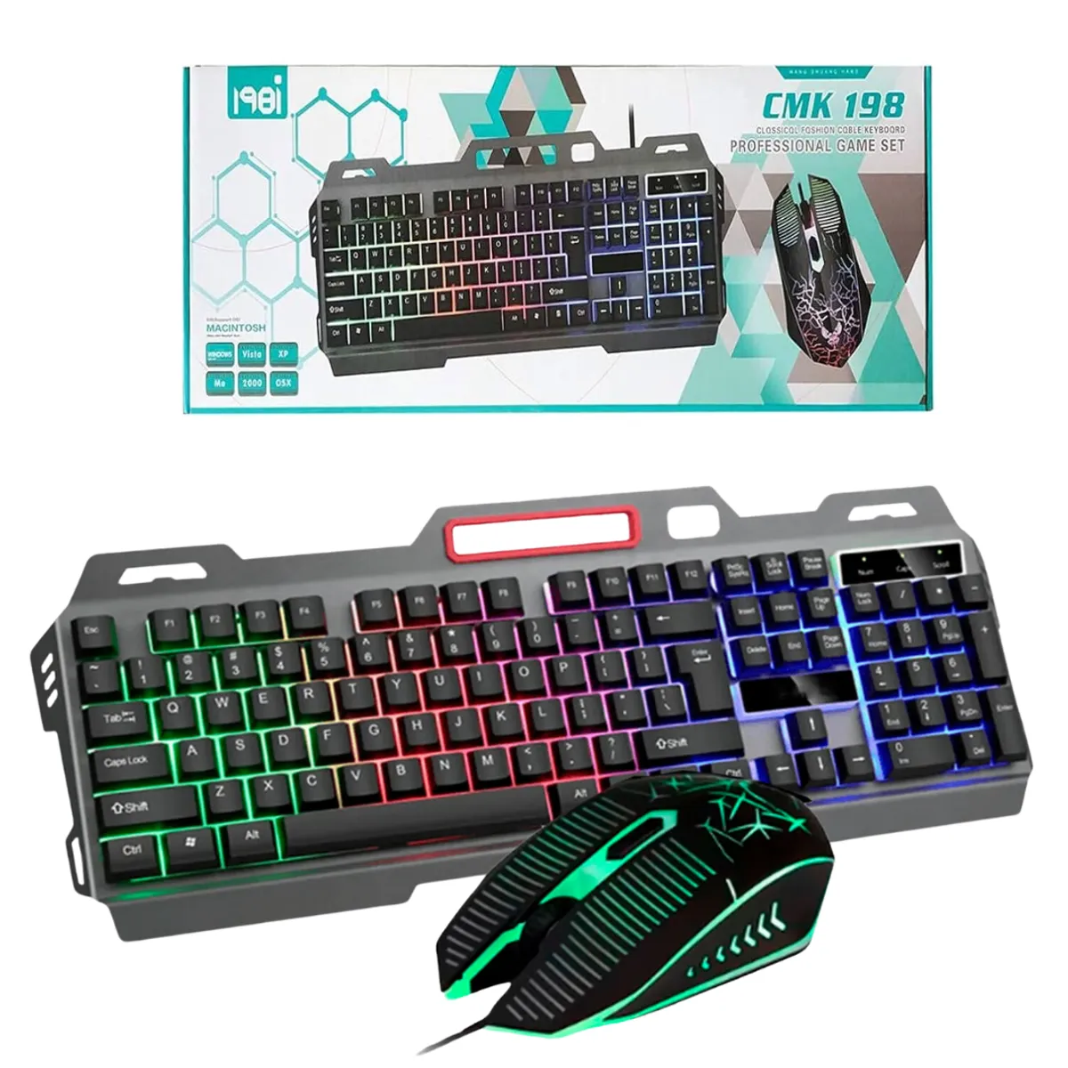 SEISA - Kit Teclado Y Mouse Gamer Iluminación Luces RGB Gaming CMK-198