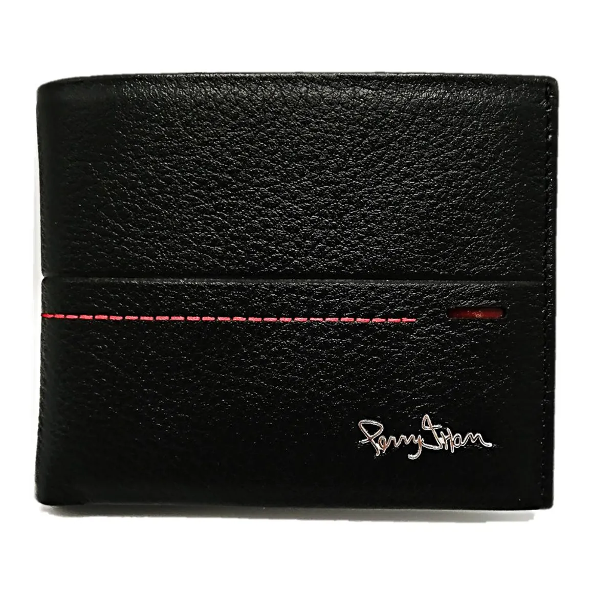 PERRY JHAN - Billetera para hombre de cuero Negro Franja Roja - Perry Jhan N4054