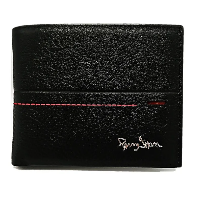 PERRY JHAN - Billetera para hombre de cuero Negro Franja Roja - Perry Jhan N4054