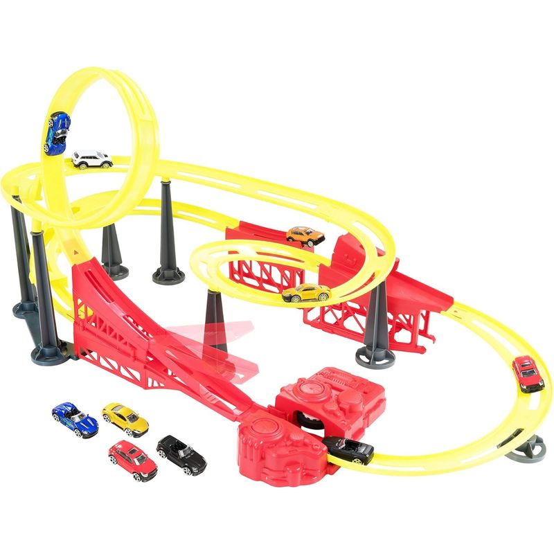 TEAMSTERZ - Juguete Pista de Carreras Typhoon + 10 Autitos Teamsterz