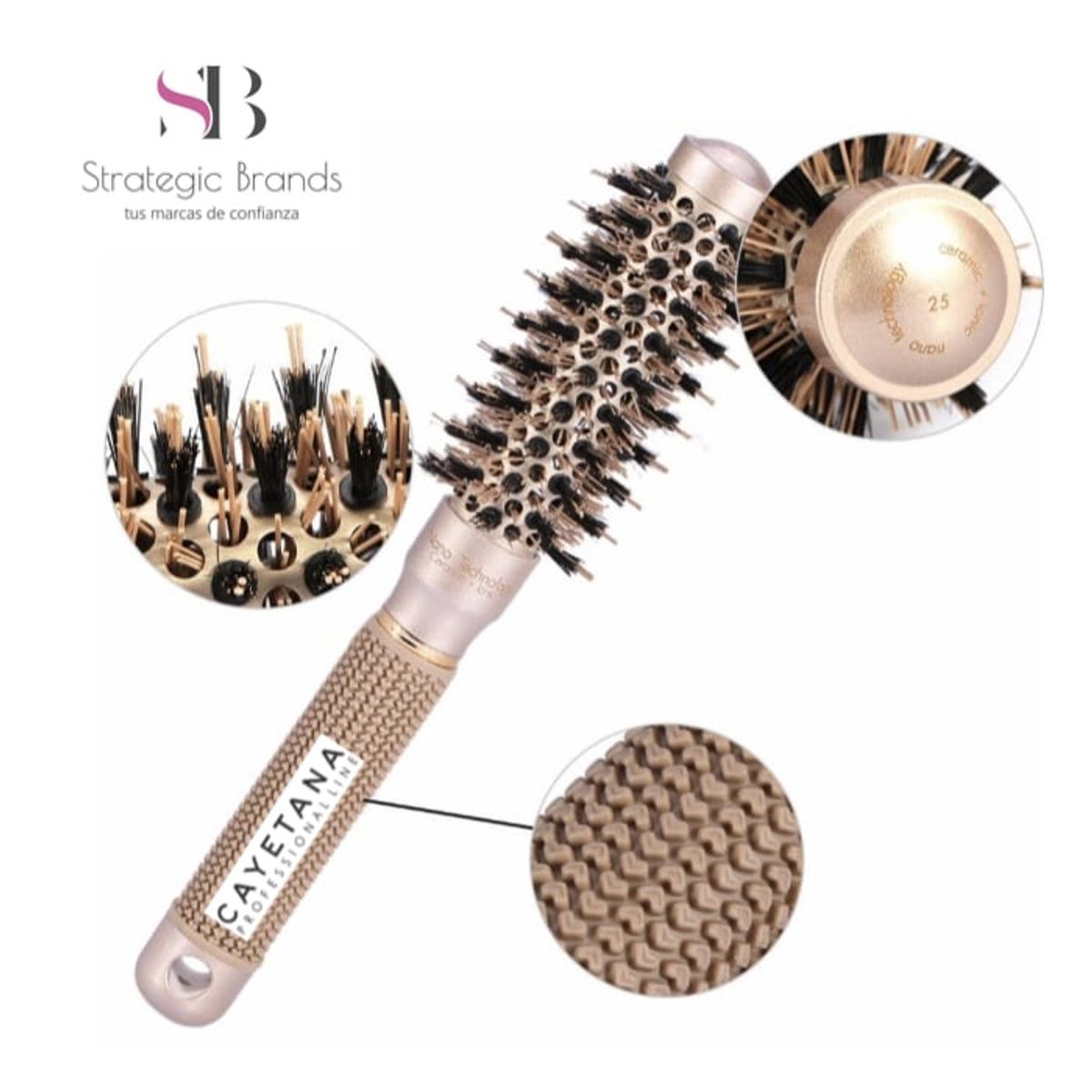 CAYETANA - Kit x4 Cepillos de Cabello Profesional Nano-Tech Ceramica