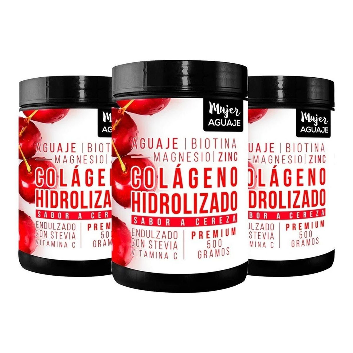 MUJER AGUAJE - Colágeno Mujer Aguaje 500 g Sabor Cereza Pack x 3
