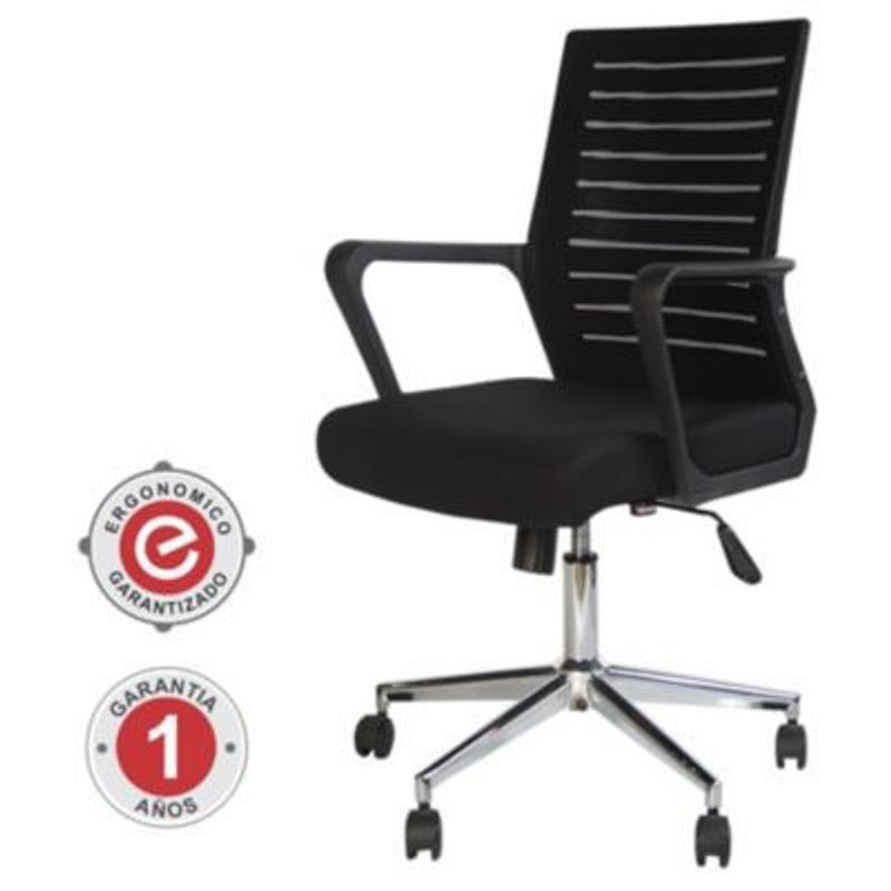 DECORPLAS - Silla De Oficina Ergonómica Monterrey Negro Brazos Fijos