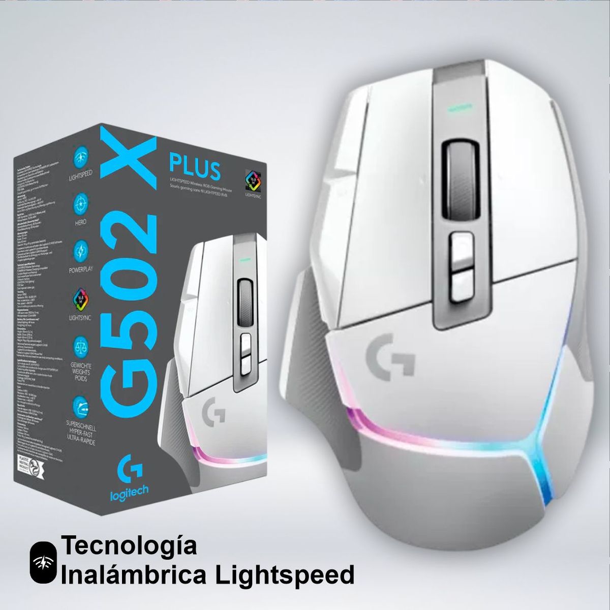 LOGITECH - MOUSE GAMER G502 X PLUS RGB LIGHTSPEED SENSOR HERO 25K SWITCH OPTICOS LIGHTFORCE