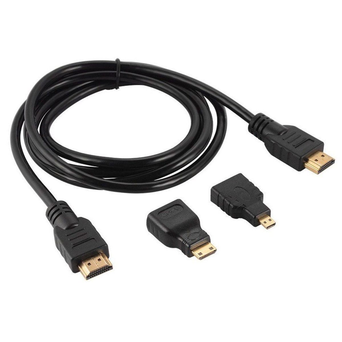 GENERICO - Cable Hdmi 3 En 1 Con Adaptador Mini Y Micro Hdmi 1.5 Metros